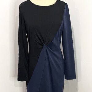 Bigio Collection Black Blue Pencil Dress - Jersey Midi Minimalist US 6 MSRP $185